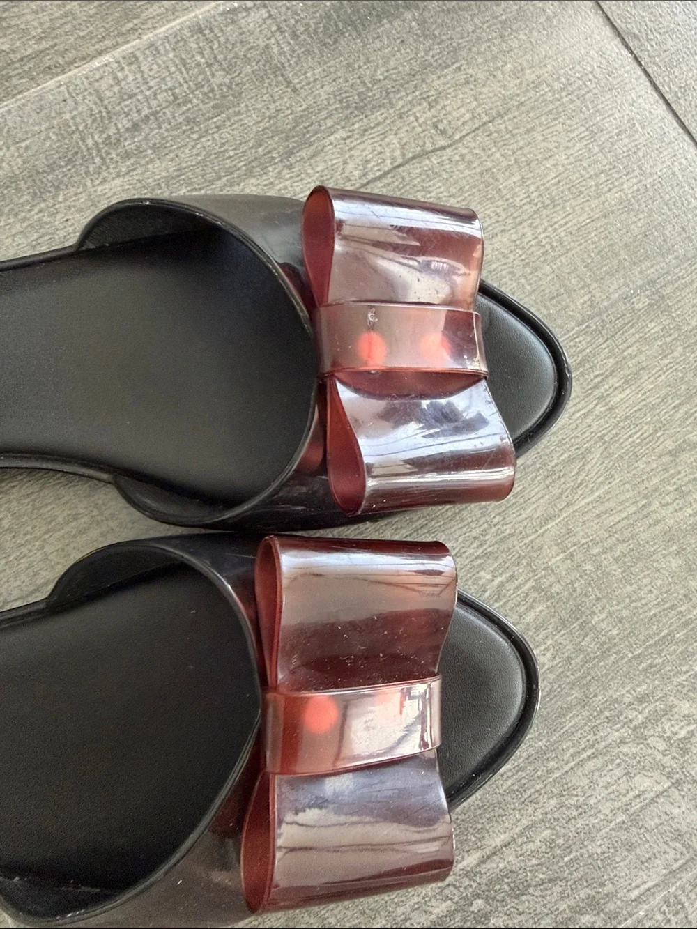 Melissa Black D'Orsay Flats with Burgundy Bow Accent